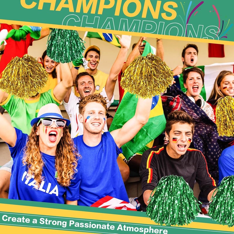 DILIBRA 24 Pcs Metallic Cheerleading Pom Poms for Kids, Cheerleaders Cheer Pom Poms with Baton Handle, Cheering Squad Hand Flower for Adults Team Spirit Sports Game Dancing Party - Image 5